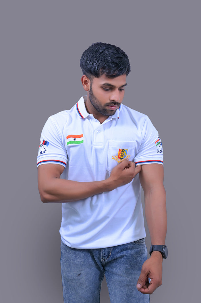 NCC White H/S T-Shirt With Indian Flag