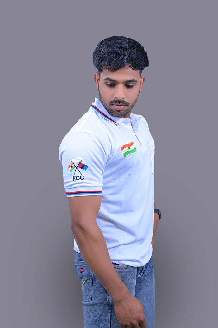 NCC White H/S T-Shirt With Indian Flag