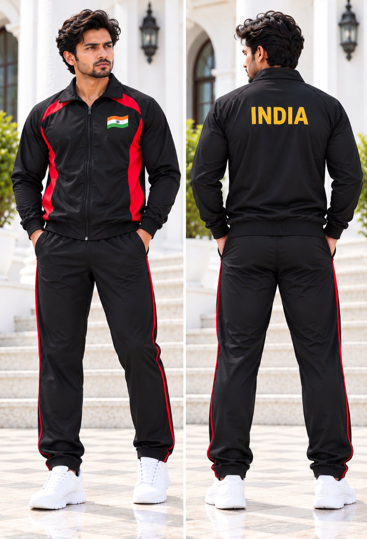 Premium Track Suit Black Red with Indian Flag