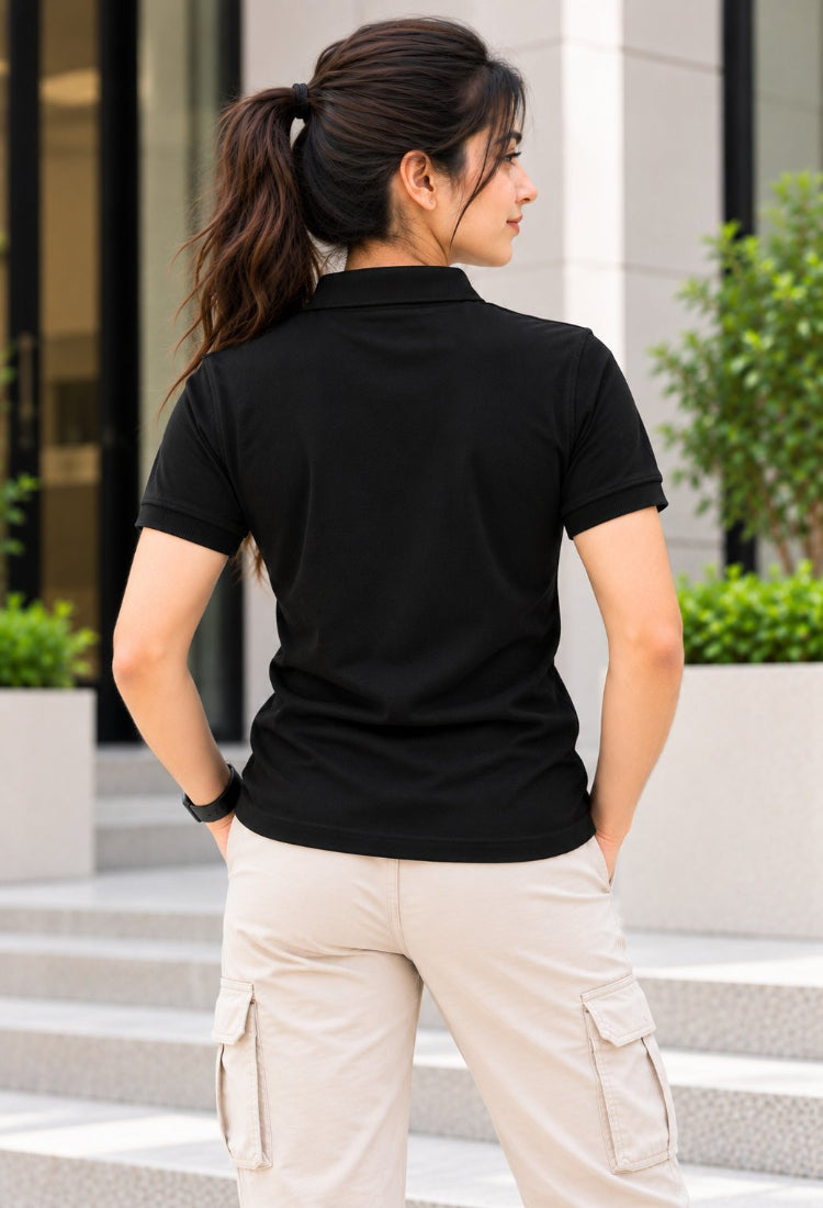 Maa Bharat Premium Black Polo T-Shirt for Women