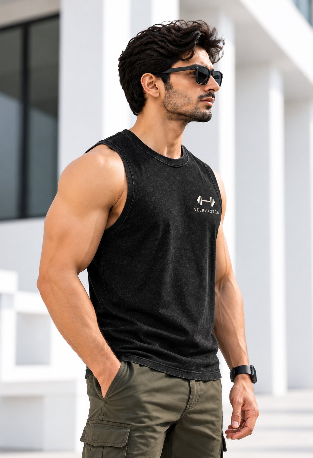 Black Acid Wash Premium Gym Sando