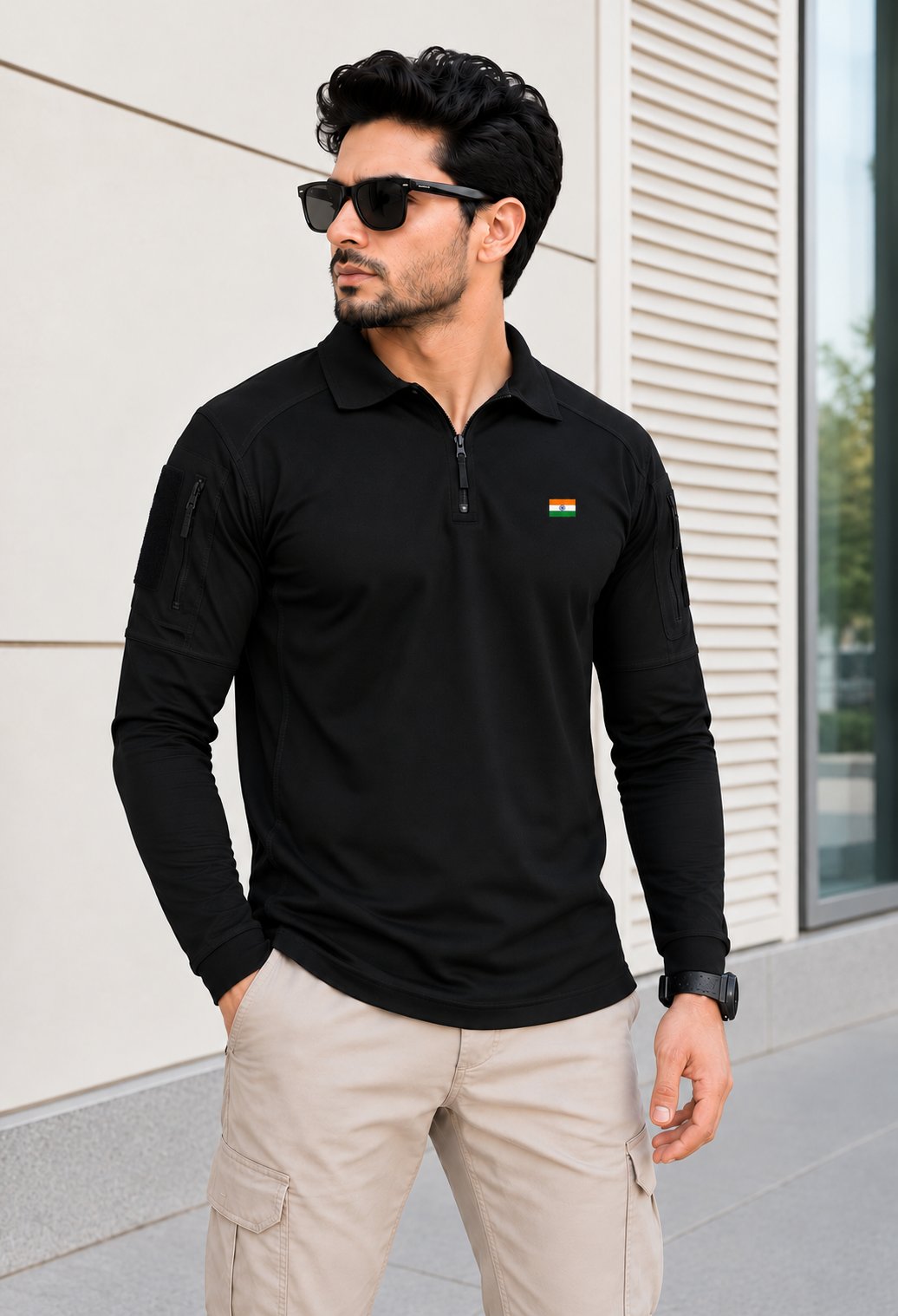 Black Officer Choice With Indian Flag Full Sleeve