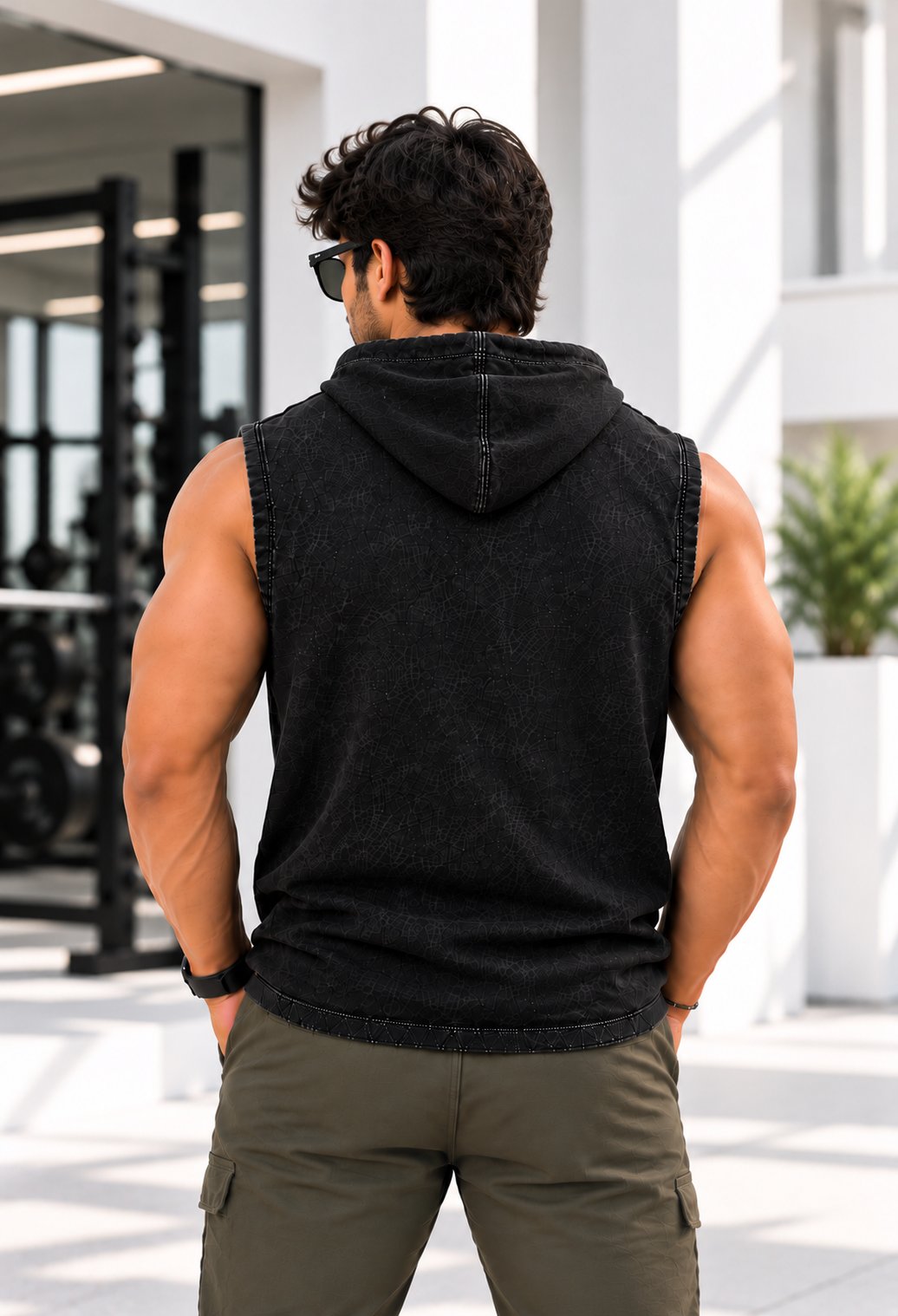 India Radium Print Acid Wash Sleeveless Hoodie
