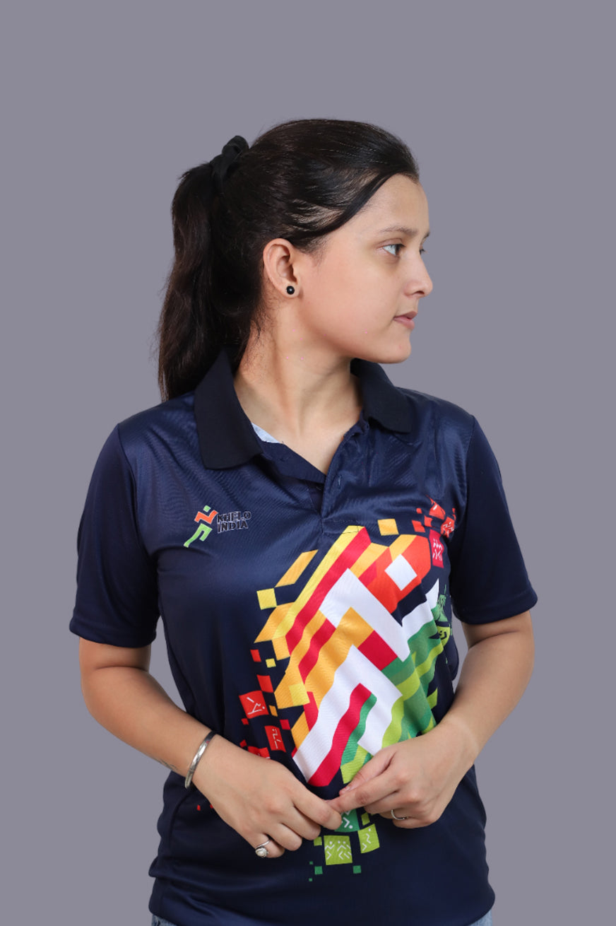 Khelo India Full Blue T-Shirt for Women