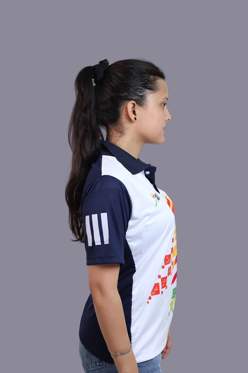 KHELO INDIA Blue White Half Sleeve Sports T-Shirt for Women