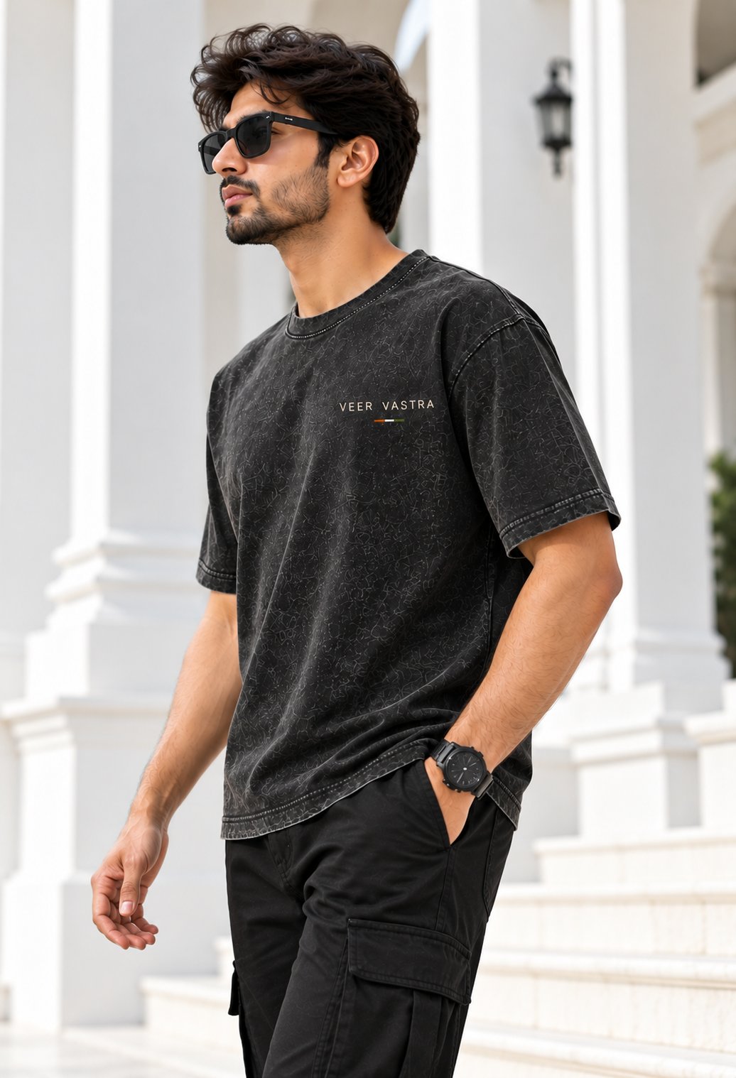 Bharat Acid Wash Black T-Shirt