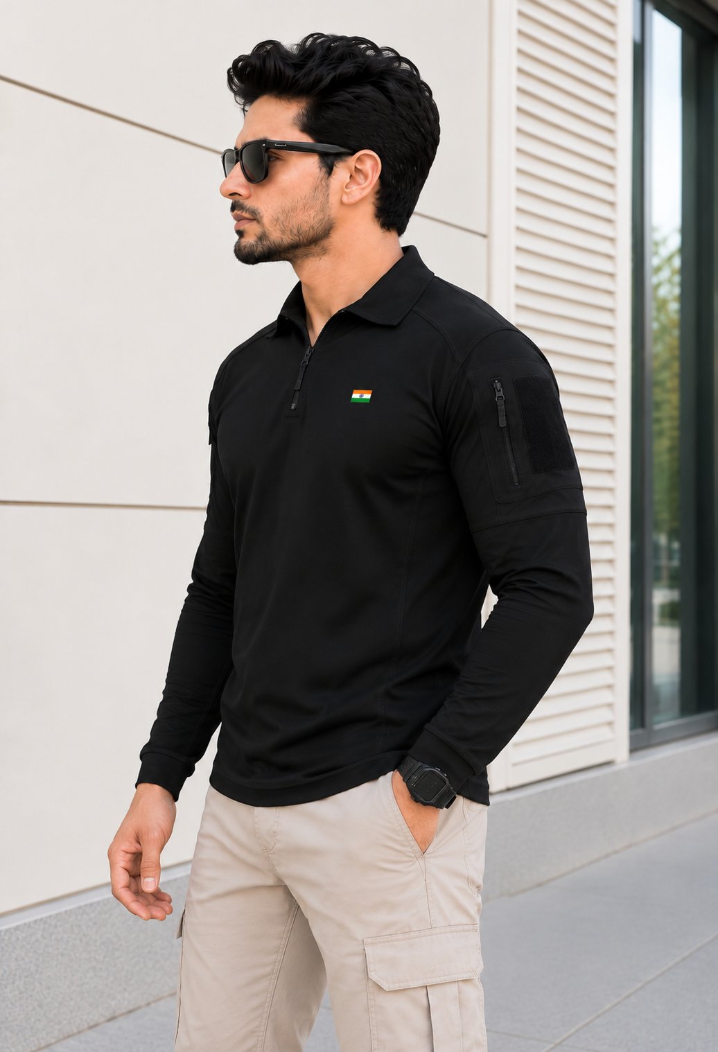 Black Officer Choice With Indian Flag Full Sleeve