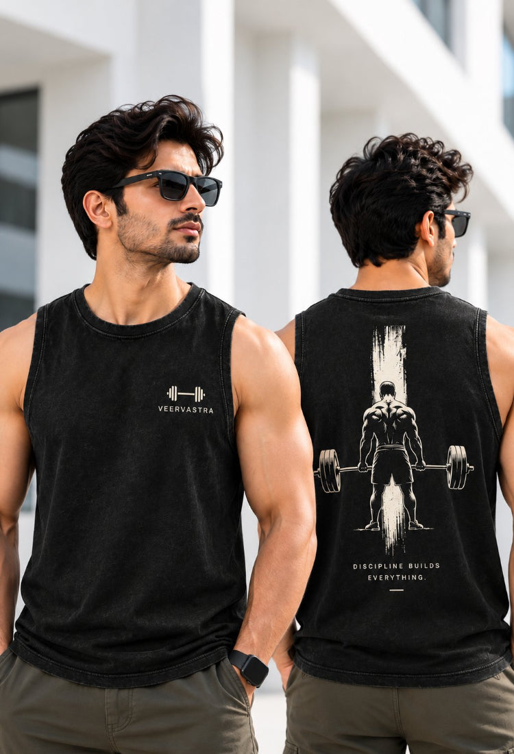 Black Acid Wash Premium Gym Sando