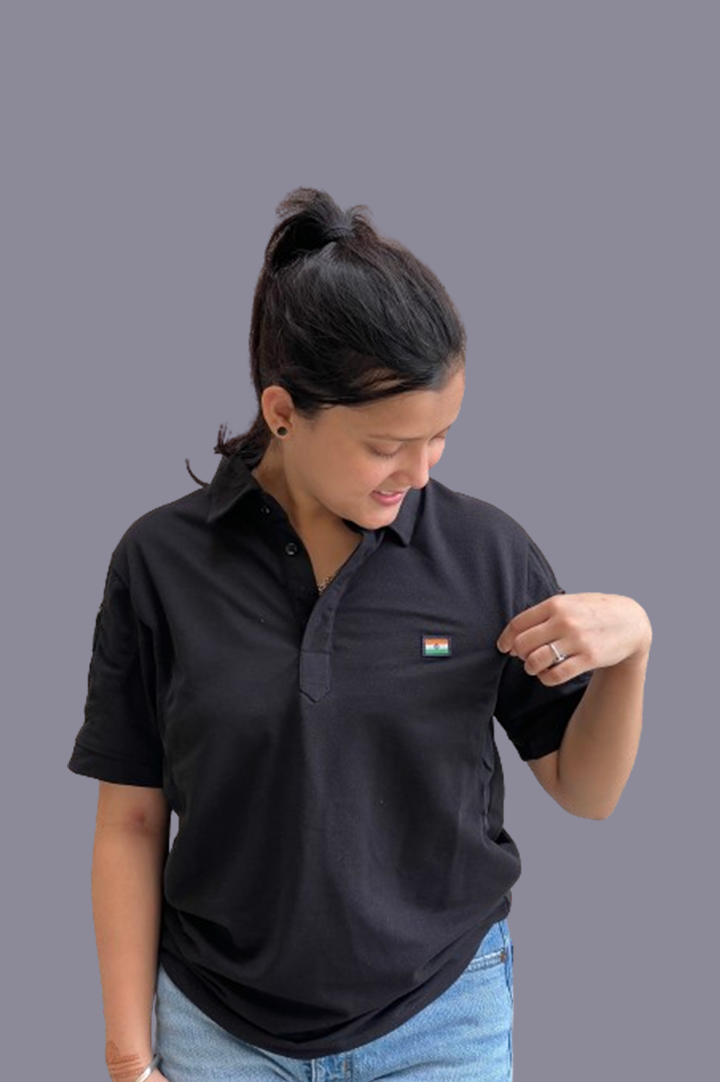 Black Mattee Tshirt With Indian Flag for women