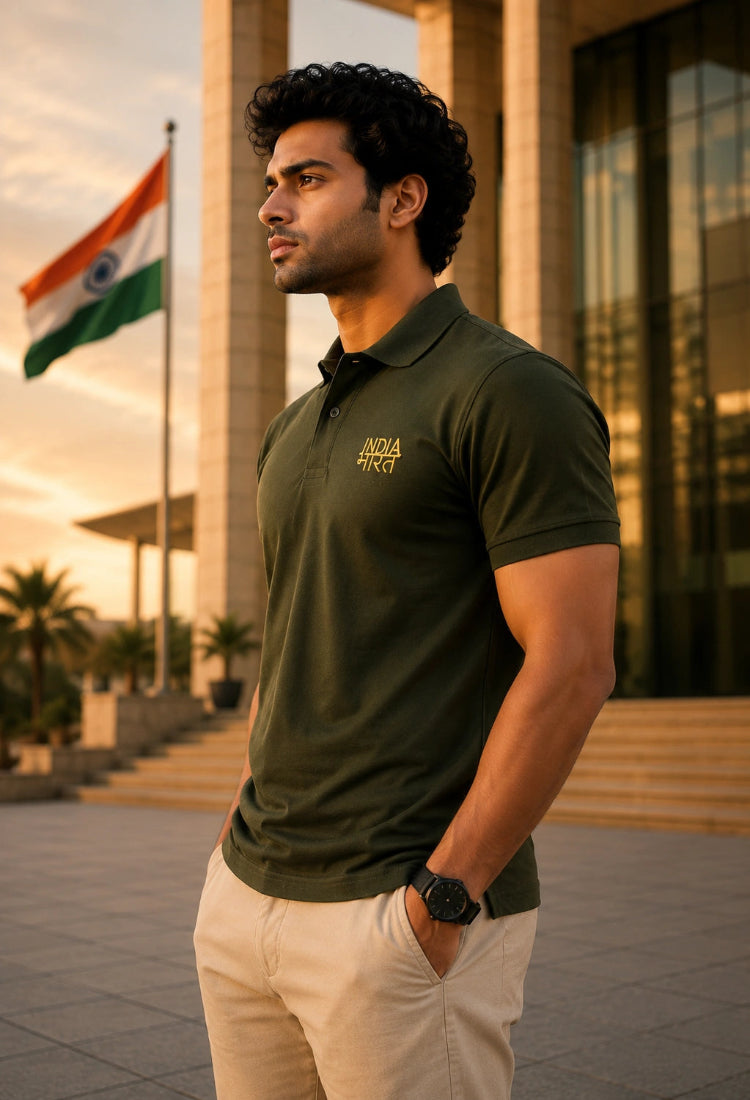 India Bharat Premium Olive Polo T-Shirt