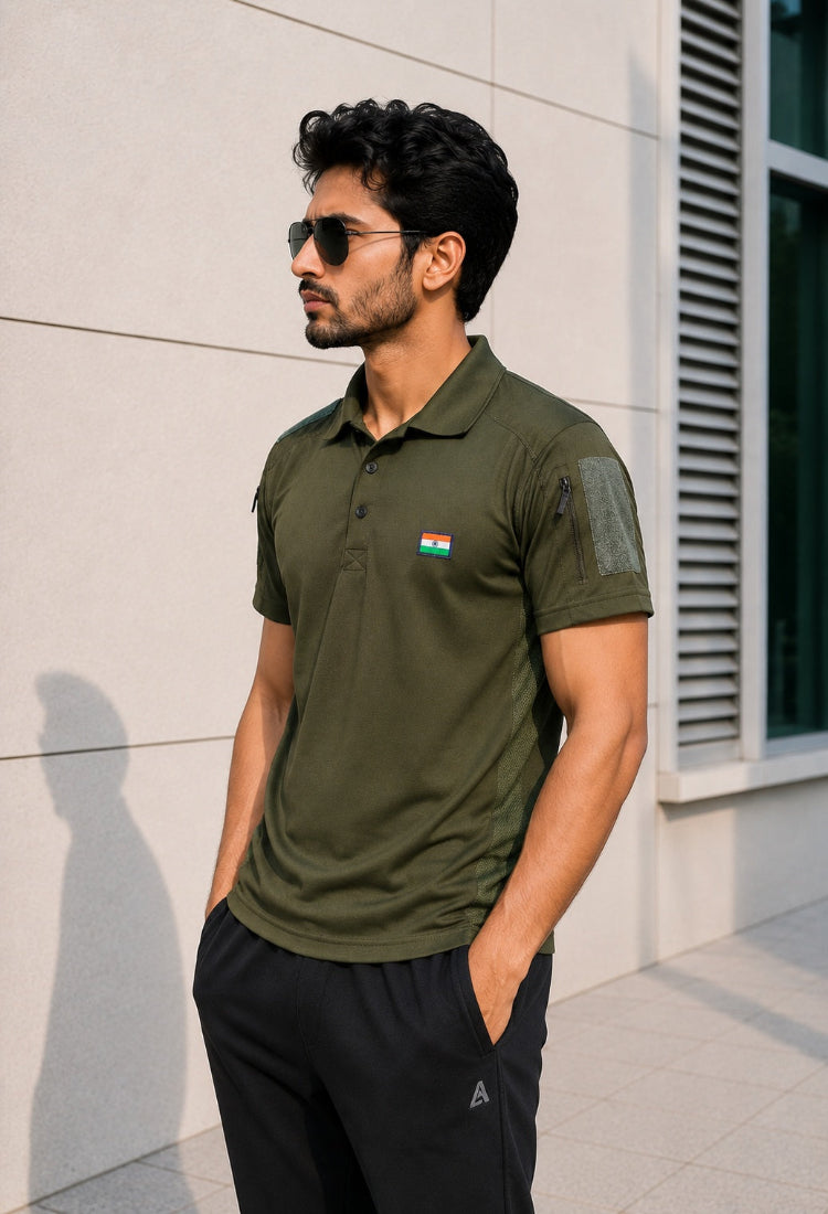 Indian Flag Half Sleeve Khakhi Mattee T-Shirt