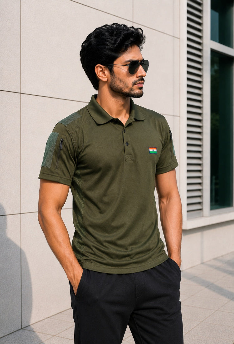 Indian Flag Half Sleeve Khakhi Mattee T-Shirt