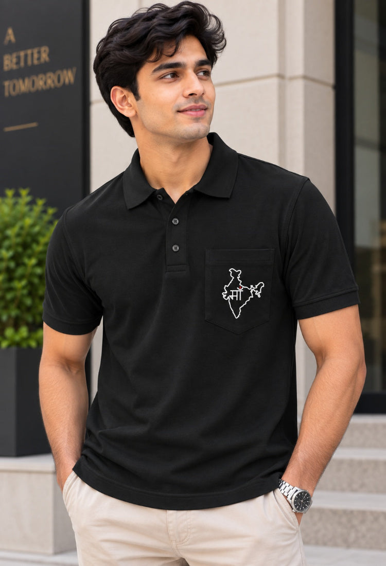 Maa Bharat Premium Black Polo T-Shirt