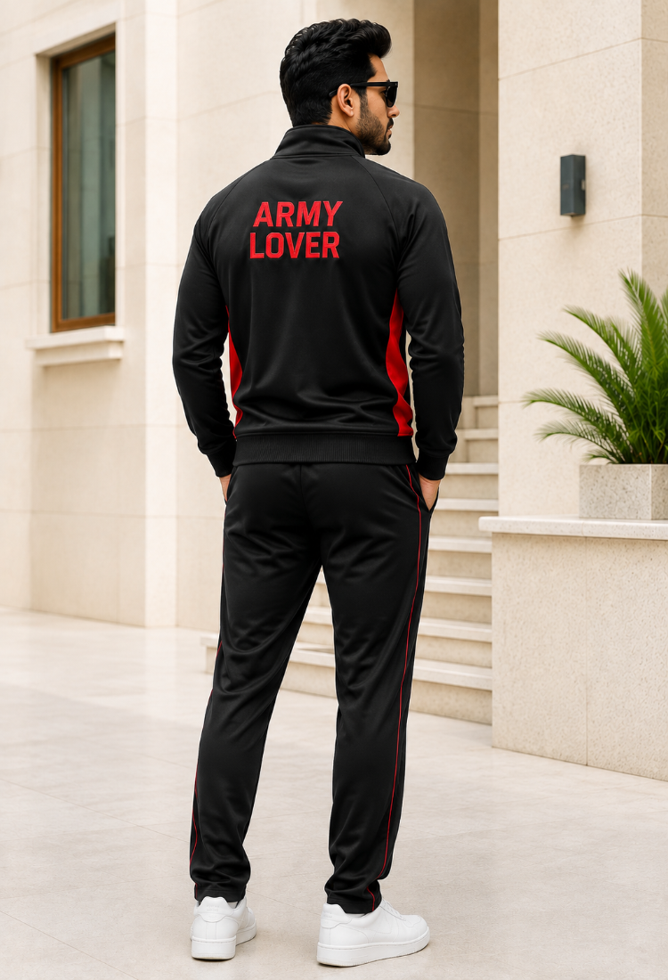 Premium Army Lover Track Suit – Black Red