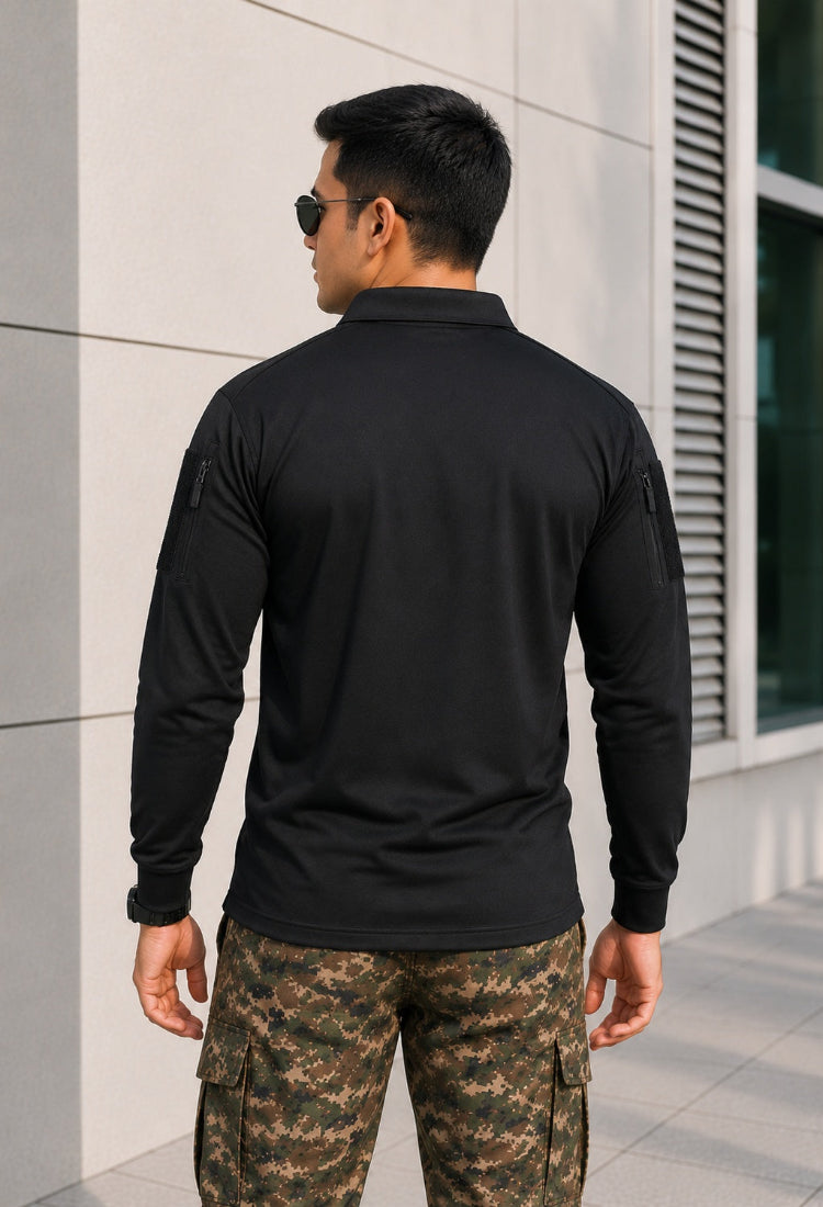 Black Mattee Full Sleeve T-shirt with Indian Flag