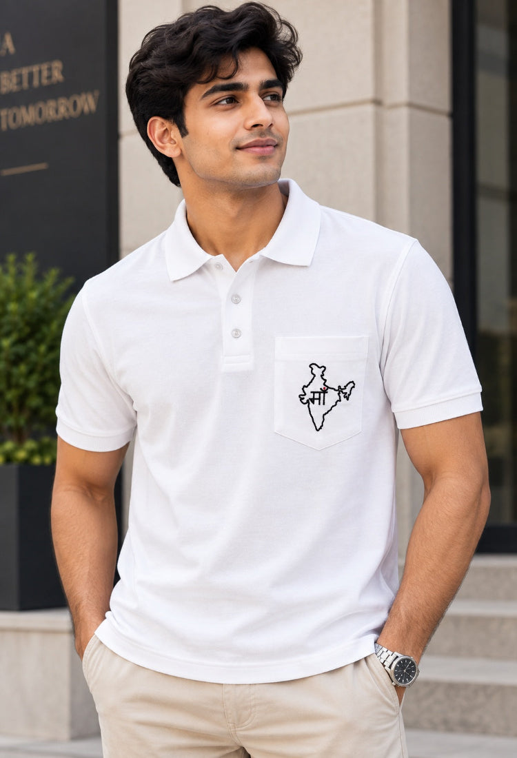 Maa Bharat Premium White Polo T-Shirt