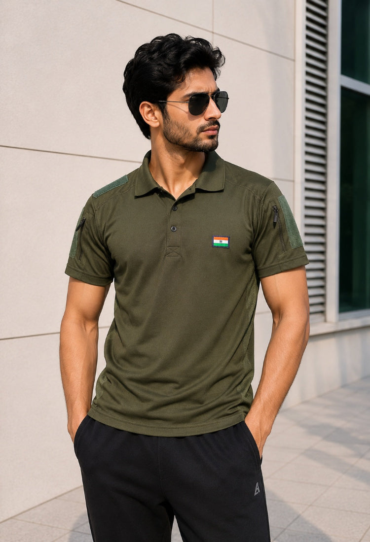 Indian Flag Half Sleeve Khakhi Mattee T-Shirt